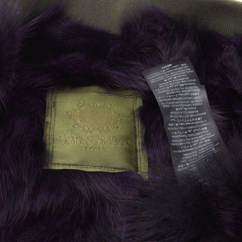 MR AND MRS ITALY green nylon purple fox fur fully lined MA-1 bomber jacket XS For Sale 6