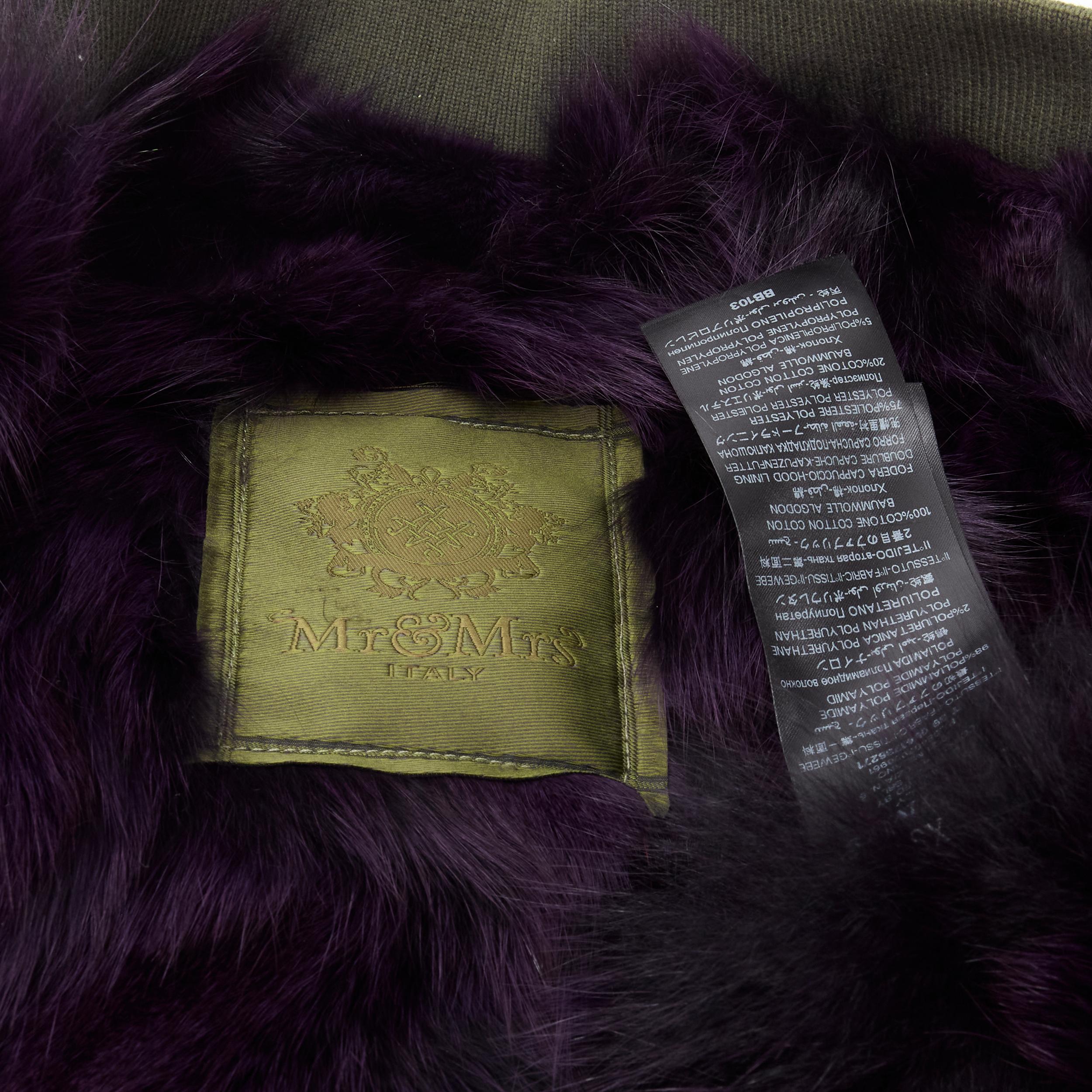 MR AND MRS ITALY green nylon purple fox fur fully lined MA-1 bomber jacket XS 7