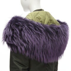MR AND MRS ITALY green nylon purple fox fur fully lined MA-1 bomber jacket XS