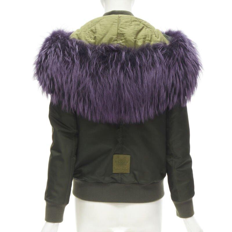 MR AND MRS ITALY green nylon purple fox fur fully lined MA-1 bomber jacket XS 2