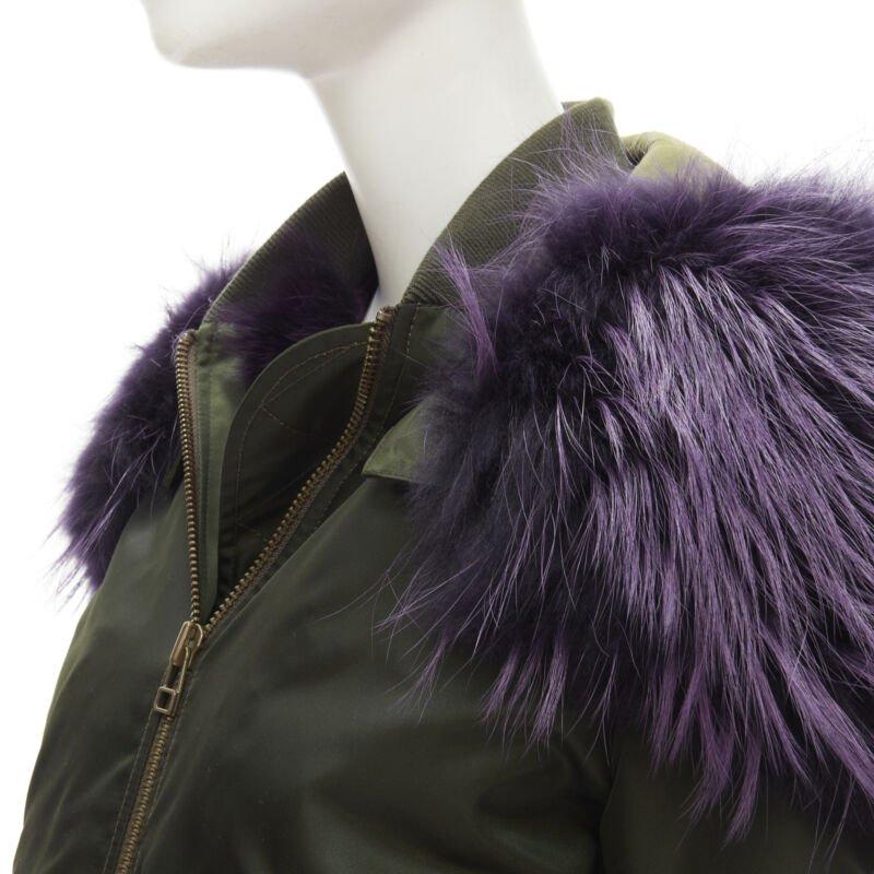 MR AND MRS ITALY green nylon purple fox fur fully lined MA-1 bomber jacket XS 4