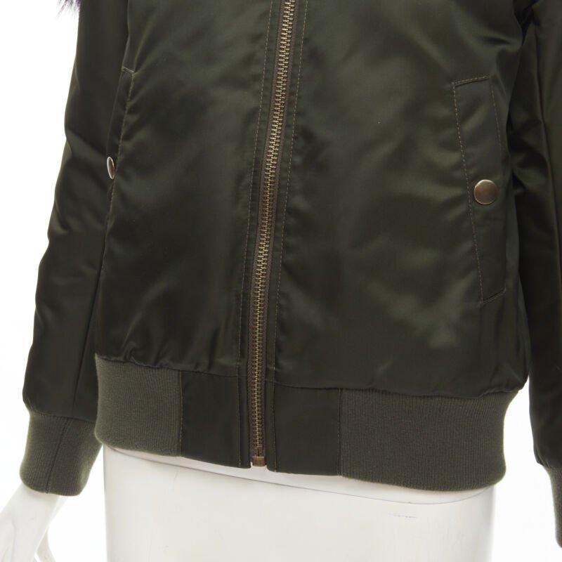 MR AND MRS ITALY green nylon purple fox fur fully lined MA-1 bomber jacket XS For Sale 4