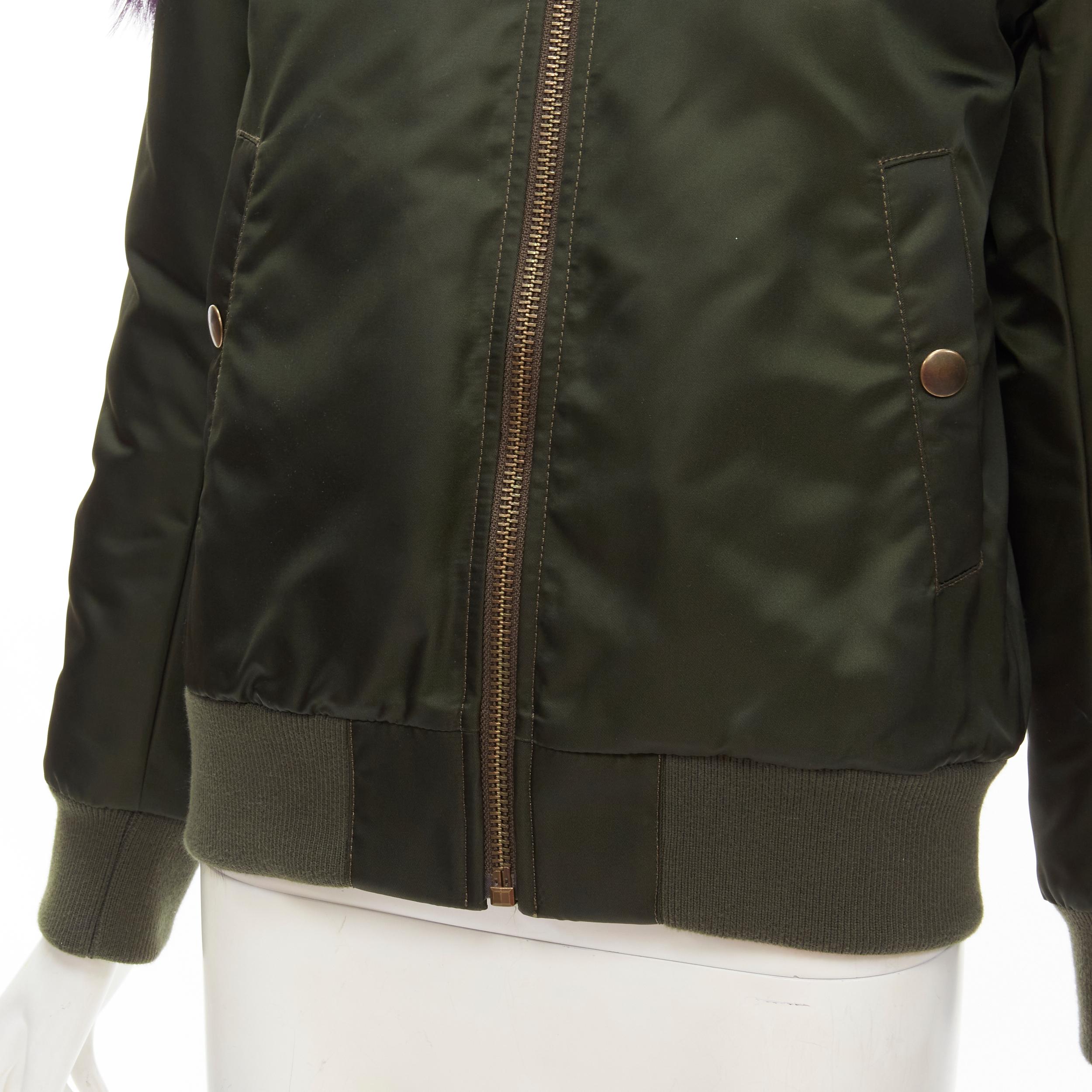 MR AND MRS ITALY green nylon purple fox fur fully lined MA-1 bomber jacket XS 5