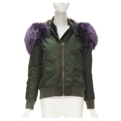 MR AND MRS ITALY verde nylon viola pelliccia di volpe completamente foderato bomber MA-1 XS