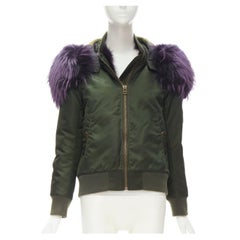 MR AND MRS ITALY green nylon purple fox fur fully lined MA-1 bomber jacket XS