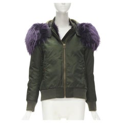 MR AND MRS ITALY green nylon purple fox fur fully lined MA-1 bomber jacket XS