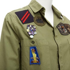 MR AND MRS ITALY khaki green beaded badges military safari shirt IT38 XS