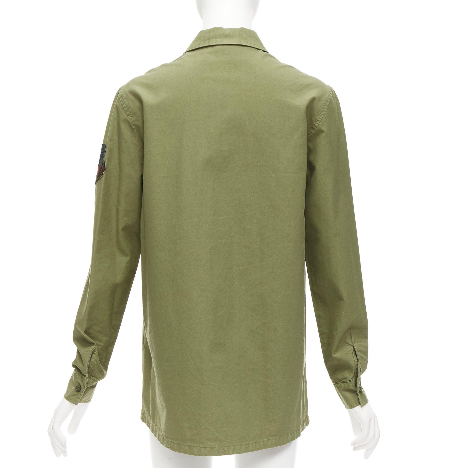 MR AND MRS ITALY khaki green beaded badges military safari shirt IT38 XS For Sale 1