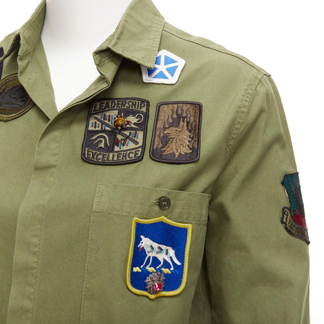 MR AND MRS ITALY khaki green beaded badges military safari shirt IT38 XS For Sale 3