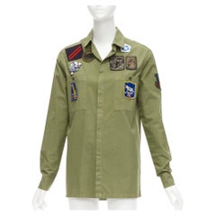 MR AND MRS ITALY khaki green beaded badges military safari shirt IT38 XS