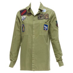 MR AND MRS ITALY khaki green beaded badges military safari shirt IT38 XS