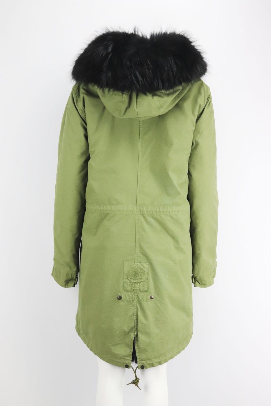 Mr And Mrs Italy Rabbit And Raccoon Fur Lined Cotton Canvas Parka Coat Medium In Excellent Condition In London, GB