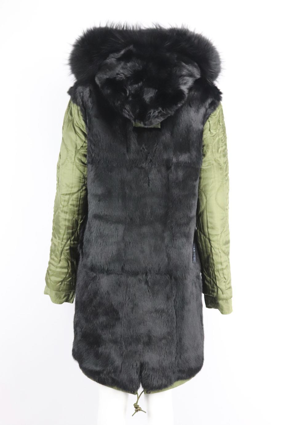 Women's Mr And Mrs Italy Rabbit And Raccoon Fur Lined Cotton Canvas Parka Coat Medium