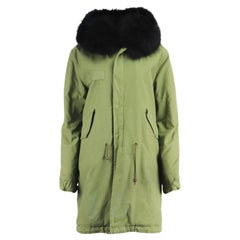 Mr And Mrs Italy Rabbit And Raccoon Fur Lined Cotton Canvas Parka Coat Medium