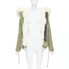 MR AND MRS ITALY  white fur lined hooded military green parka coat XXS