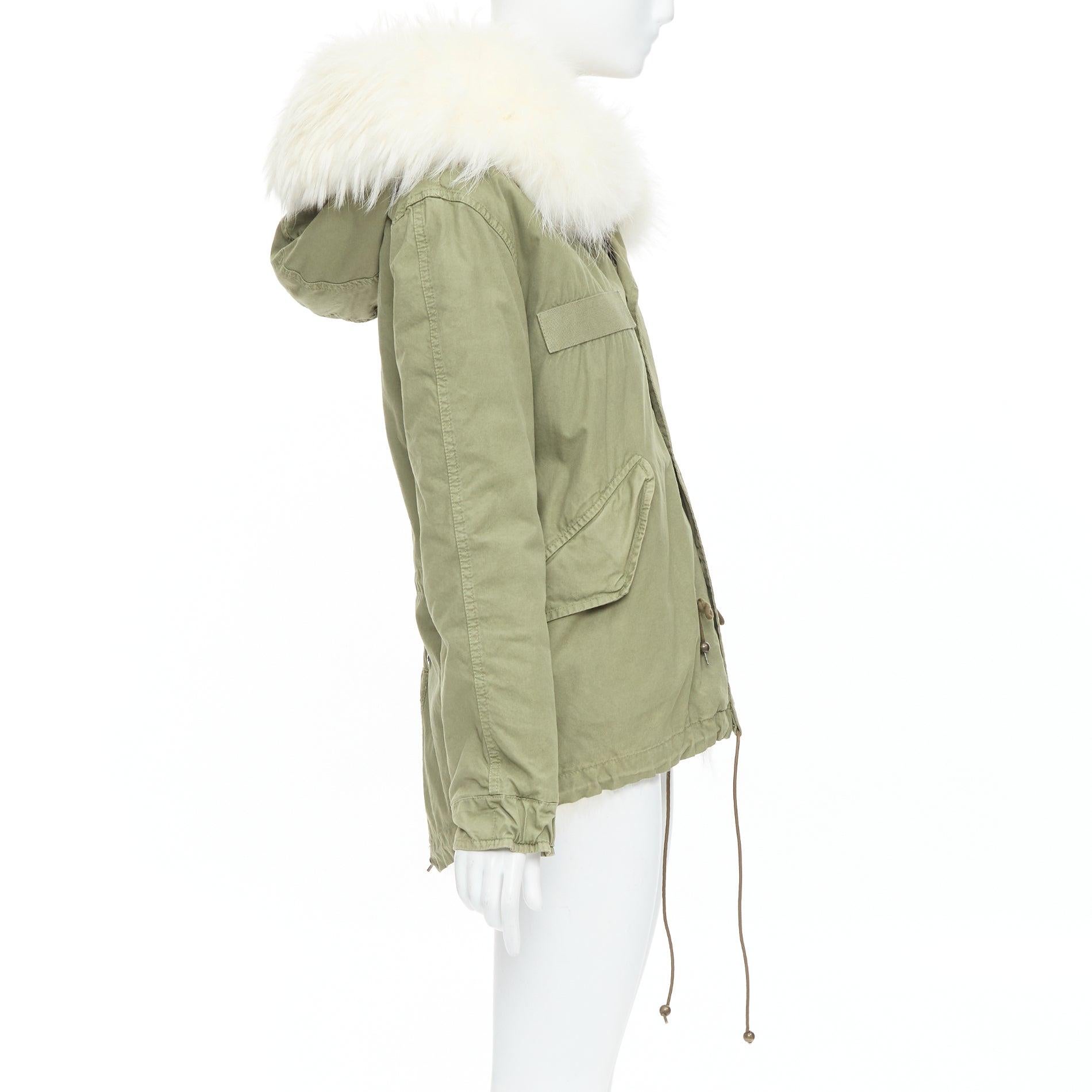 MR AND MRS ITALY  white fur lined hooded military green parka coat XXS In Excellent Condition For Sale In Hong Kong, NT