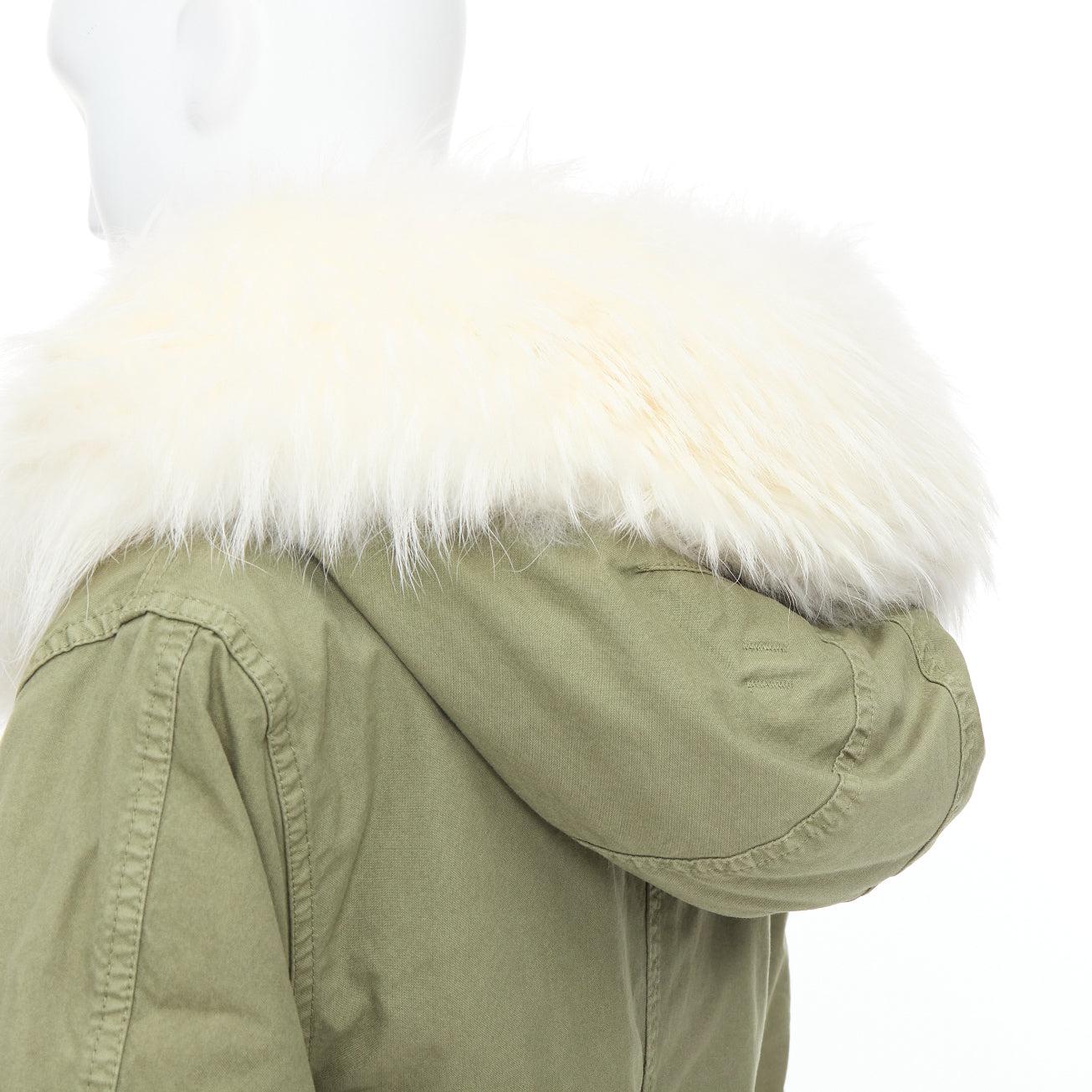 MR AND MRS ITALY  white fur lined hooded military green parka coat XXS For Sale 2