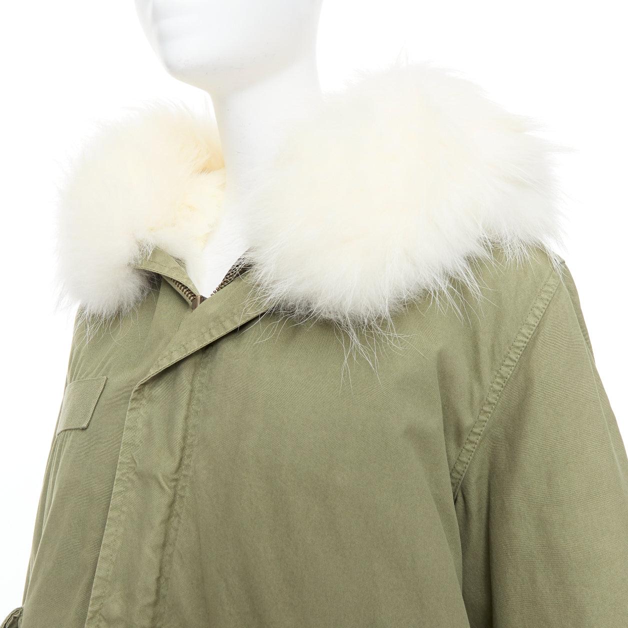 MR AND MRS ITALY  white fur lined hooded military green parka coat XXS For Sale 3
