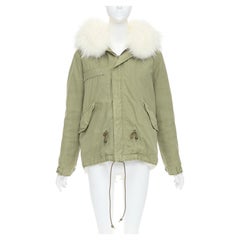 MR AND MRS ITALY  white fur lined hooded military green parka coat XXS