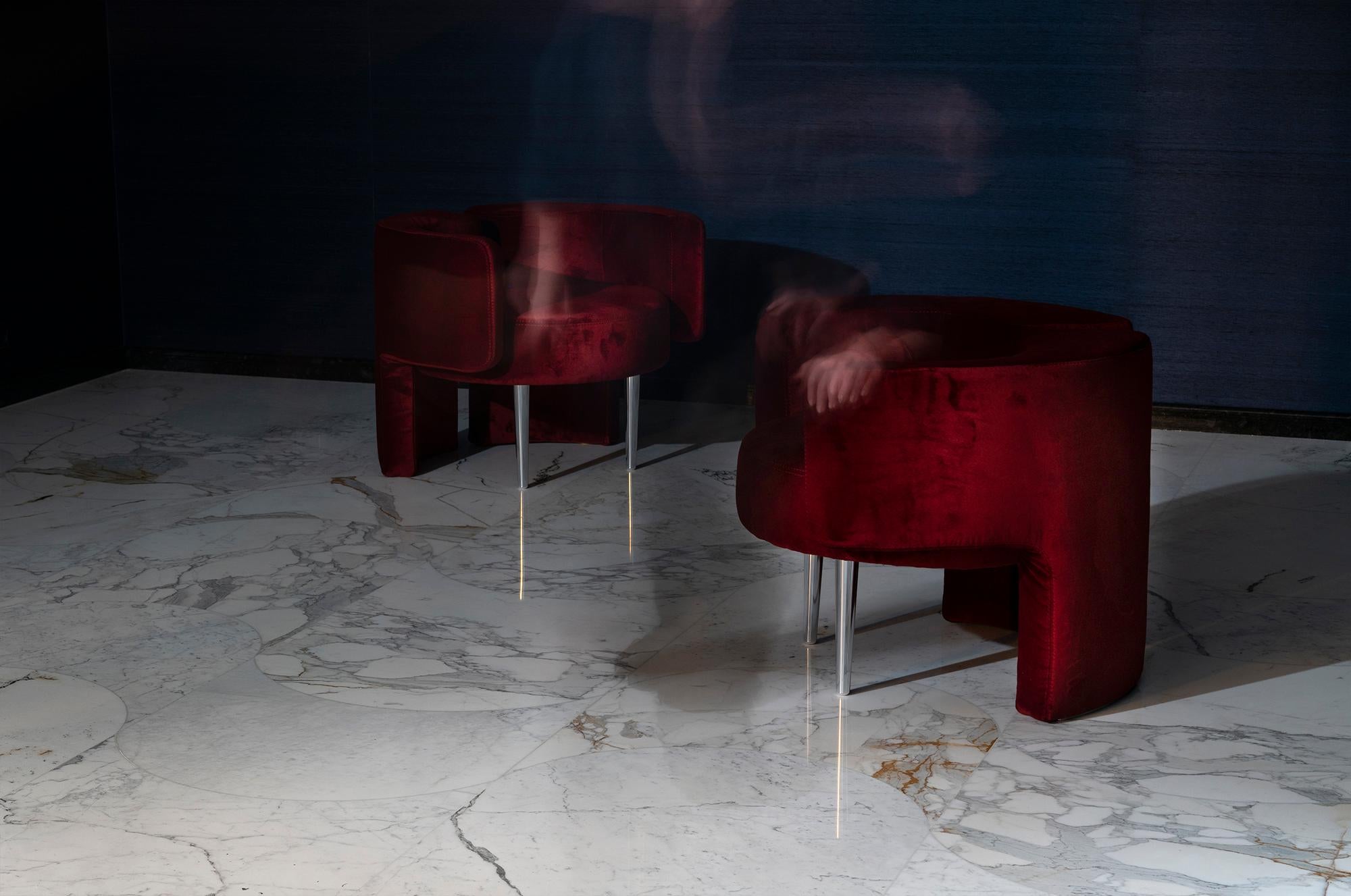 Aluminium Fauteuil MR, fauteuil contemporain du 21e siècle en velours rouge et aluminium massif en vente