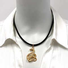 "Mr. Big Snake" Pendant with Diamond Eye in Solid 14K Textured Yellow Gold