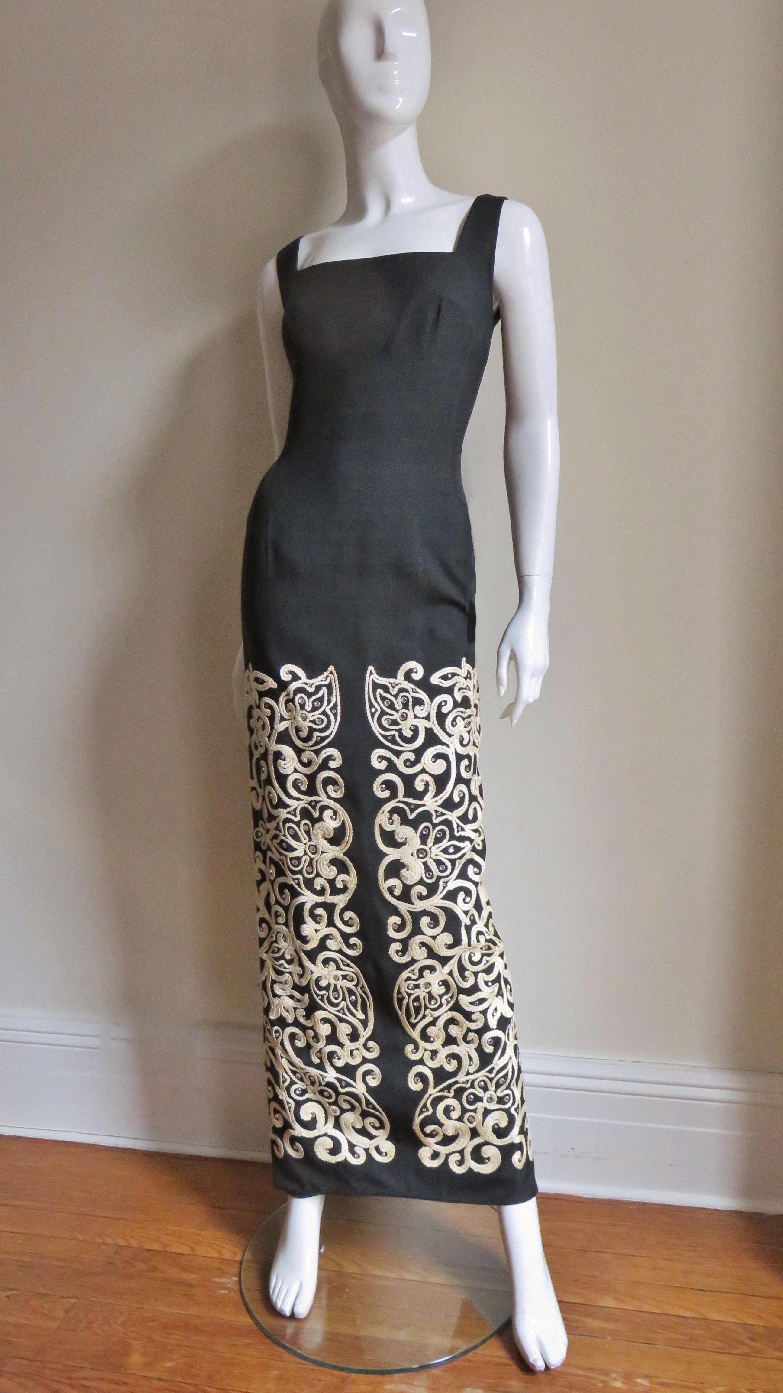 Mr Blackwell 1960s Maxi Dress with Embroidery  For Sale 1