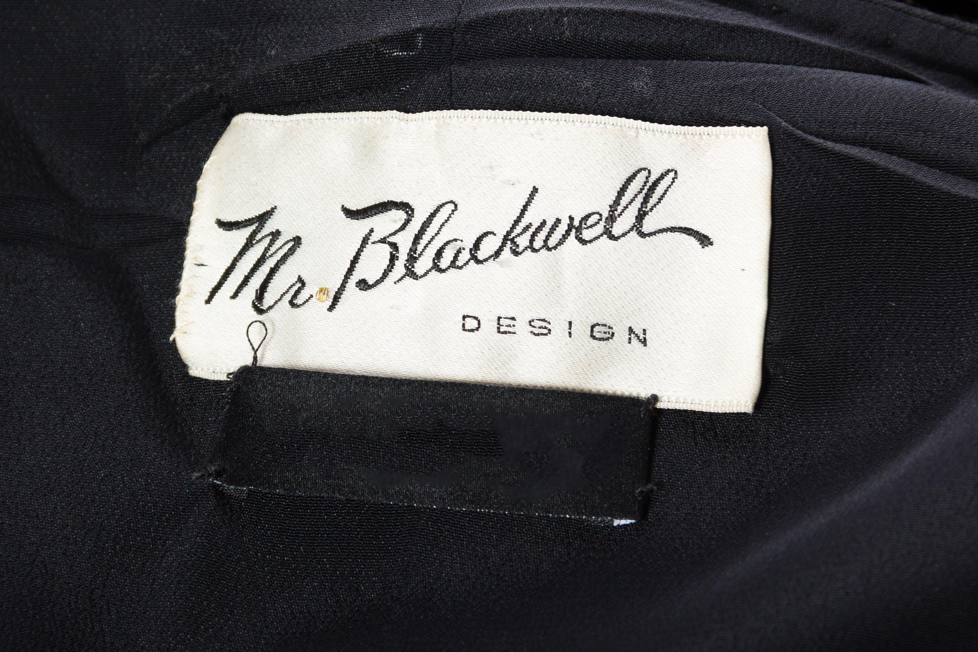 1960S MR BLACKWELL Black Silk Faille Bias Beaded Fringe Mod Cocktail Dress For Sale 7