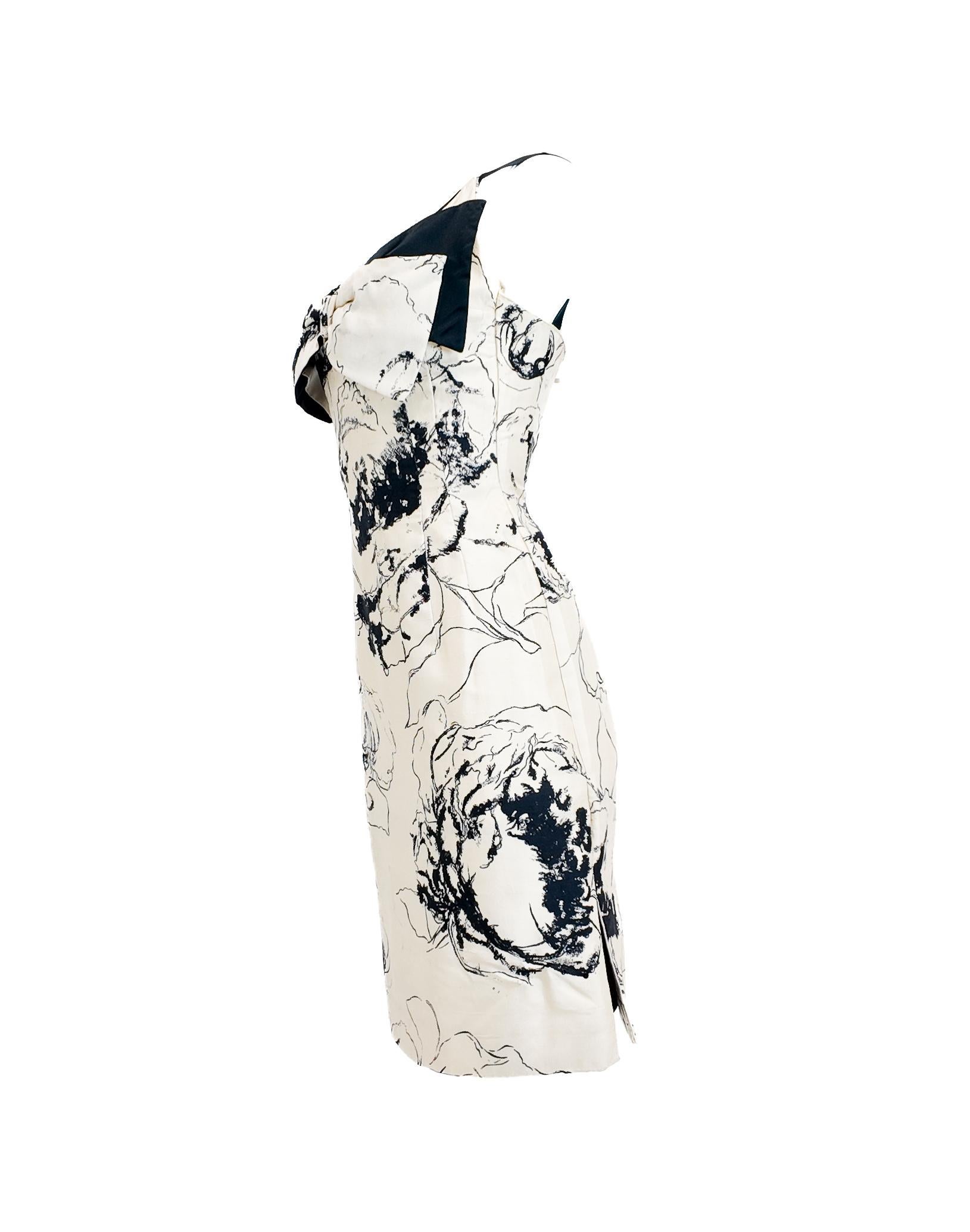 Mr. Blackwell - Robe de cocktail à nœud imprimé noir et blanc Bon état - En vente à Los Angeles, CA