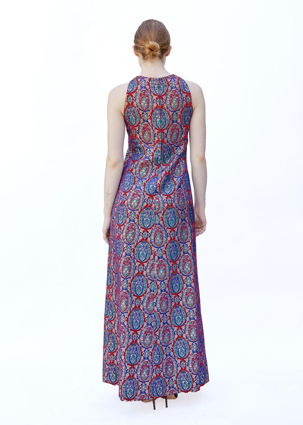 Donna Mr. Blackwell abito personalizzato in broccato rosso e viola degli anni '60 in vendita