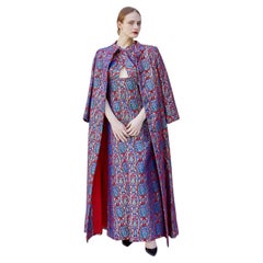 Mr Blackwell Custom 1960's Red and Purple Brocade Gown