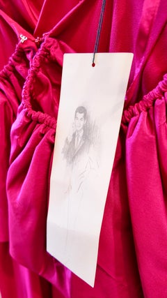 Mr. Blackwell Fuchsia 1960's Midi Taffeta Ruffled Collar Dress