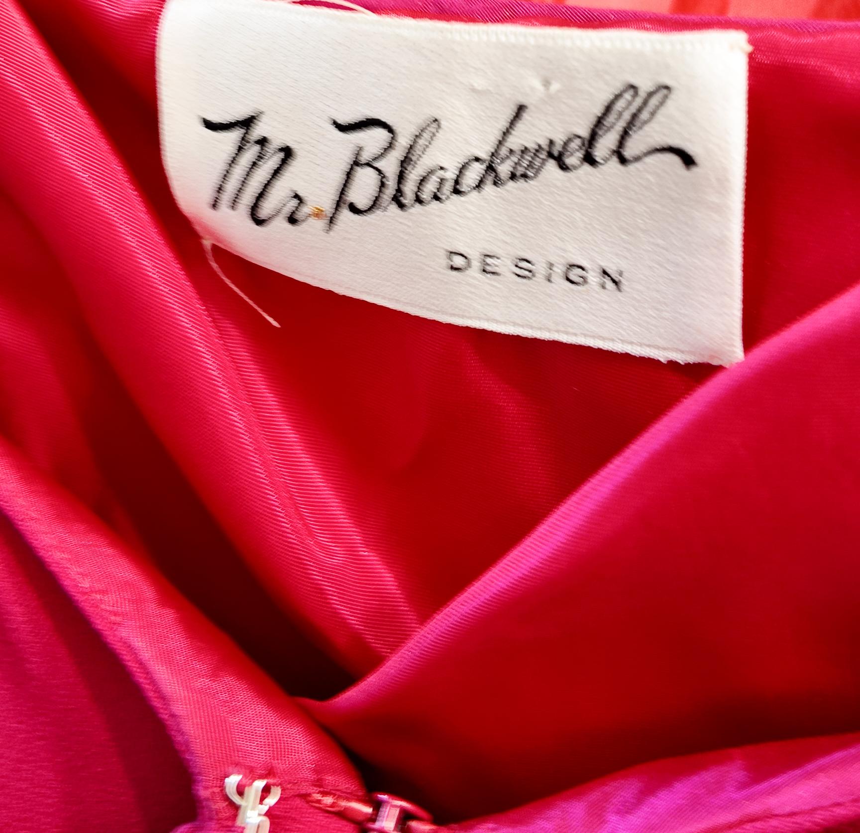 Mr. Blackwell Fuchsia 1960's Midi Taft Kleid mit gerafftem Kragen (Rot) im Angebot