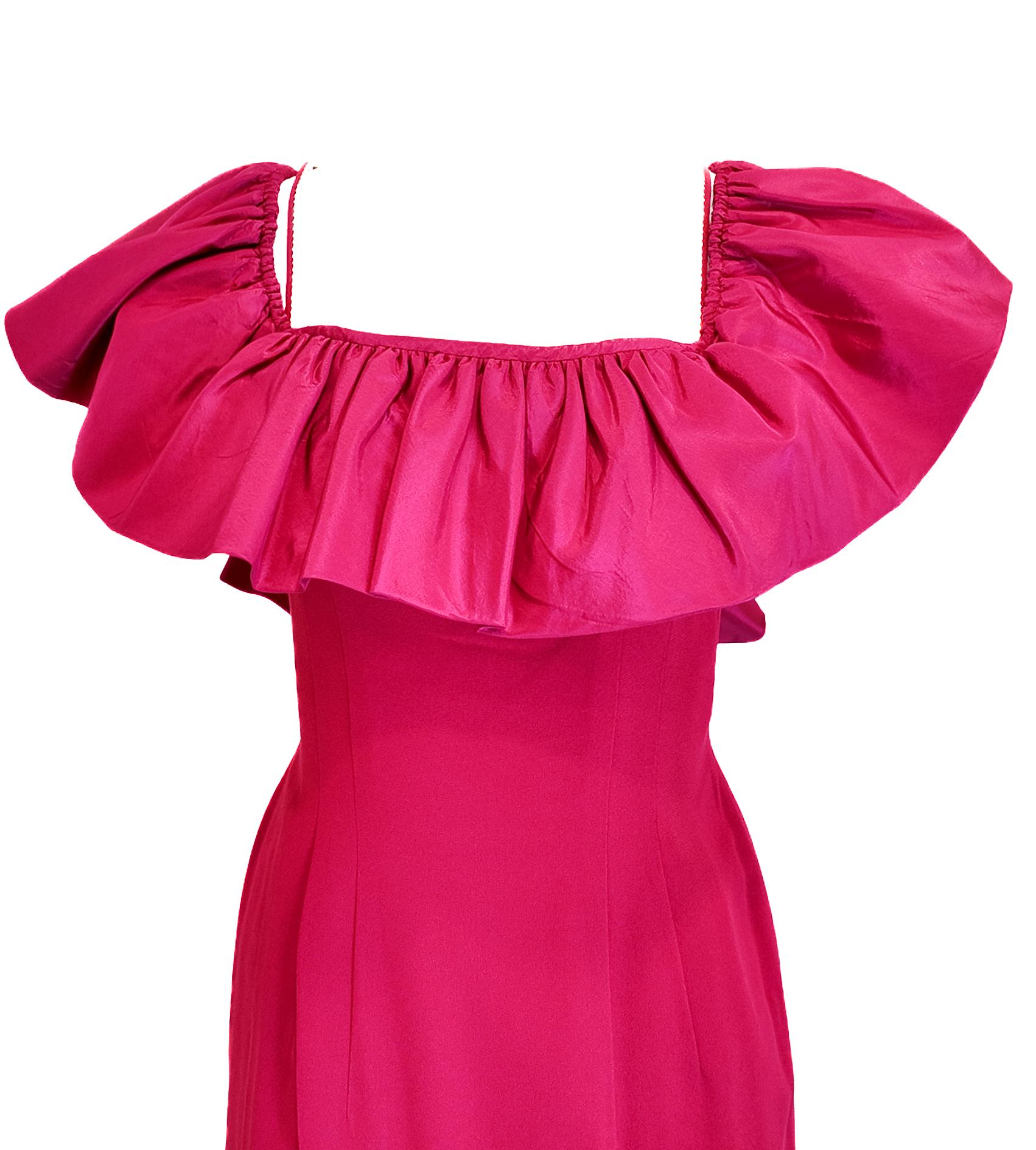 Mr. Blackwell Fuchsia 1960's Midi Taft Kleid mit gerafftem Kragen Damen im Angebot