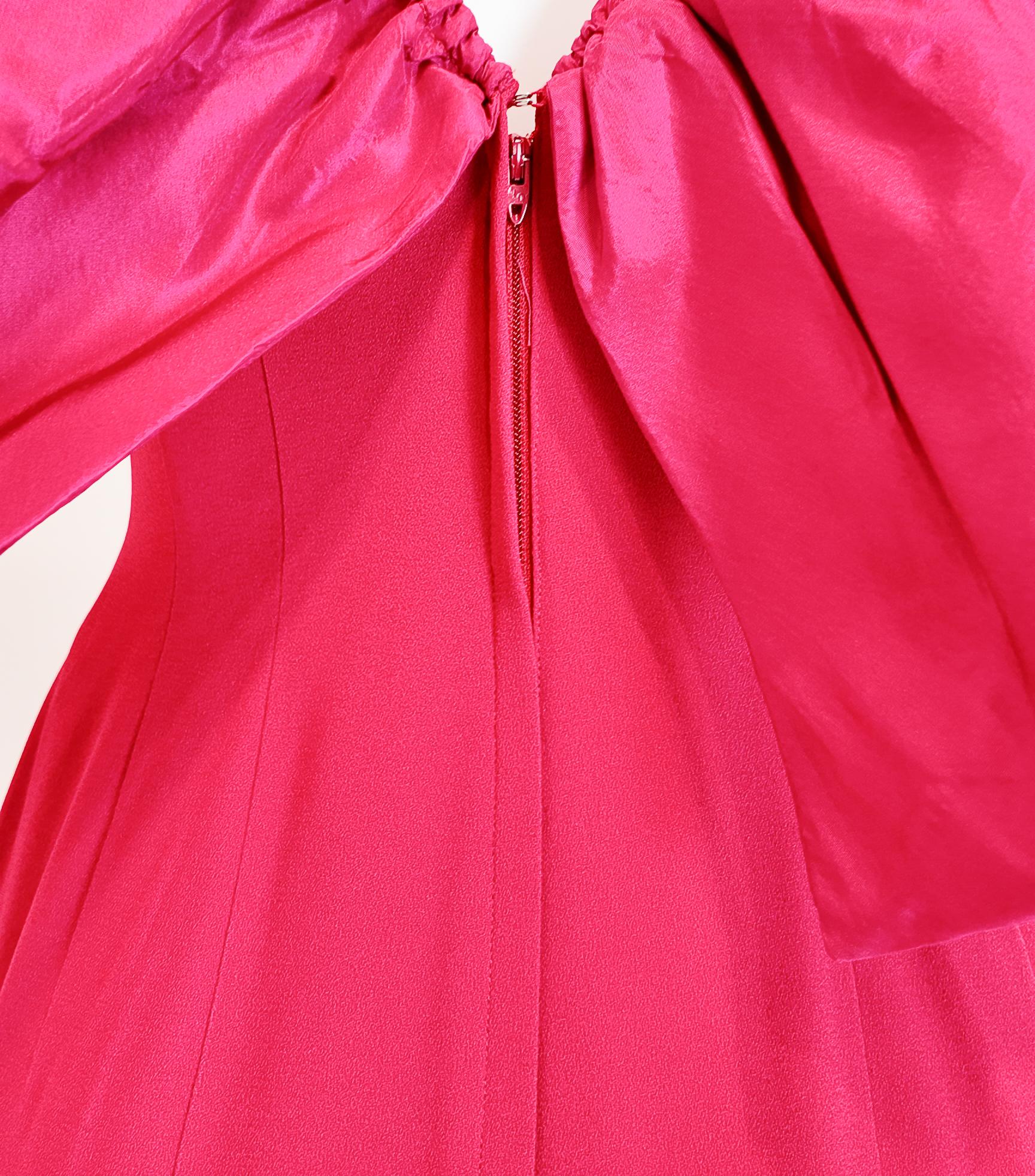 Mr. Blackwell Fuchsia 1960's Midi Taft Kleid mit gerafftem Kragen im Angebot 4