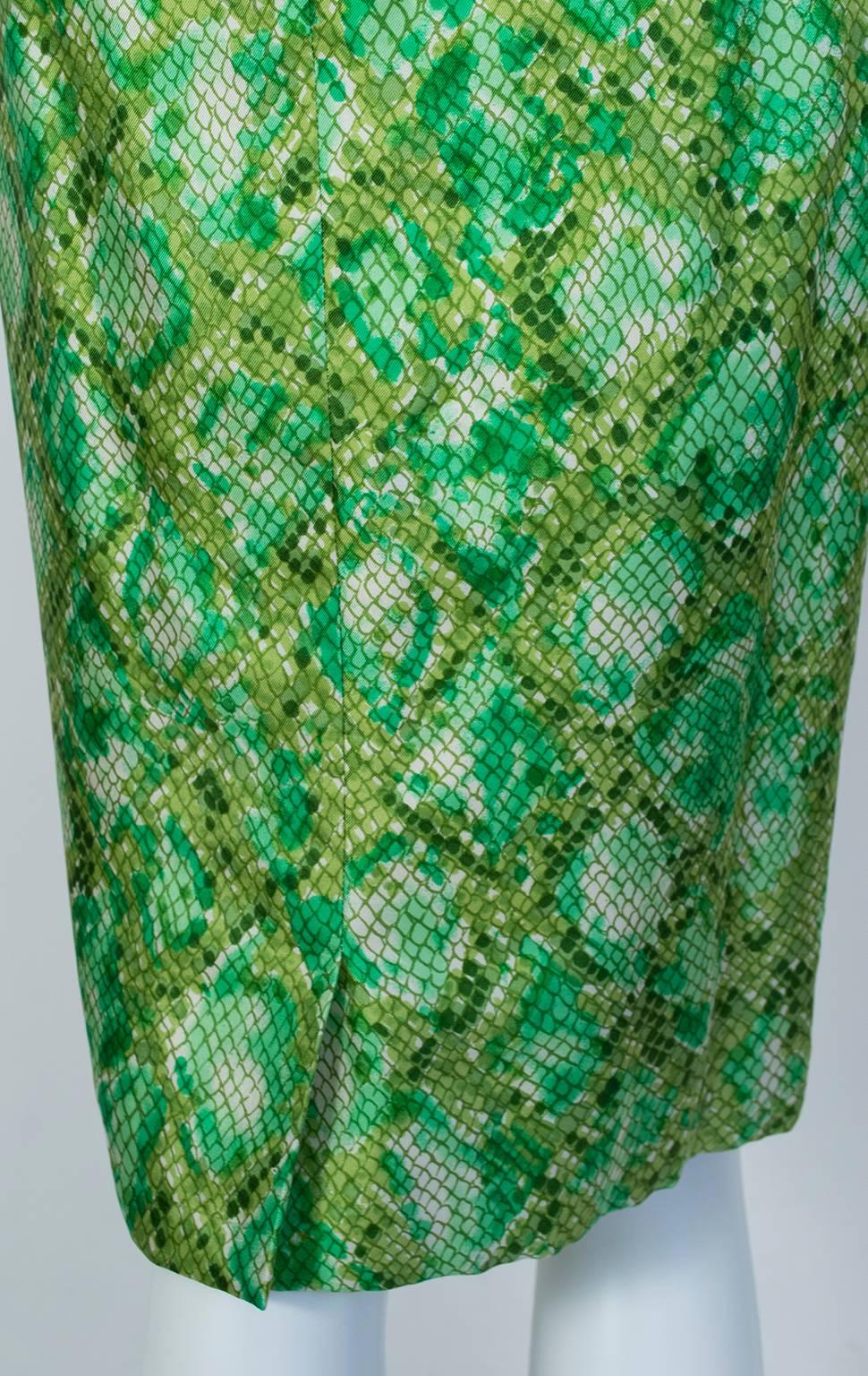 Mr Blackwell Off-Shoulder Snake Print Cocktail Dress and Wrap, 1960s 7