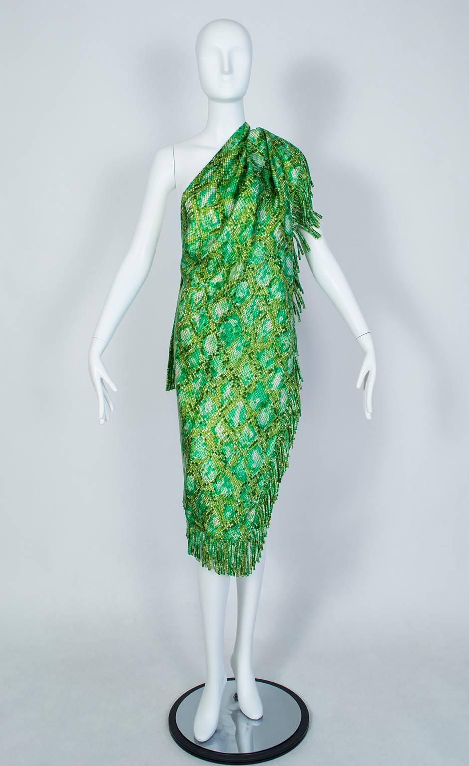 Mr Blackwell Off-Shoulder Snake Print Cocktail Dress and Wrap, 1960s 8