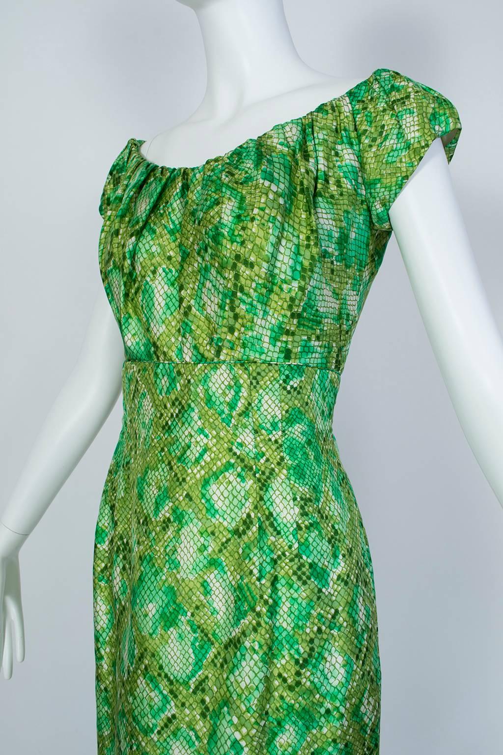 Mr Blackwell Off-Shoulder Snake Print Cocktail Dress and Wrap, 1960s 1
