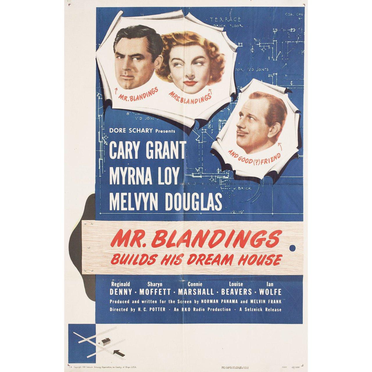 Original 1948 U.S. one sheet poster for the film Mr. Blandings Builds His Dream House directed by H.C. Potter with Cary Grant / Myrna Loy / Melvyn Douglas / Reginald Denny. Very Good condition, folded with minor fold wear. Many original posters were