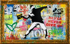 "Banksy Thrower" serigrafía enmarcada y obra de arte de técnica mixta de Mr. Brainwash 
