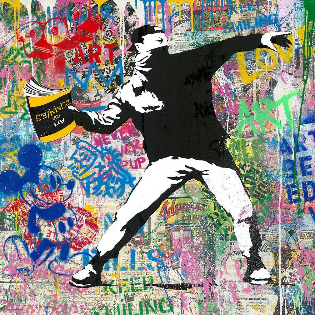 Banksy Thrower – Mr.Brainwash, Siebdruck und Mixed Media, Street Art – Mixed Media Art von Mr Brainwash