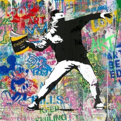 Banksy Thrower – Mr.Brainwash, Siebdruck und Mixed Media, Street Art