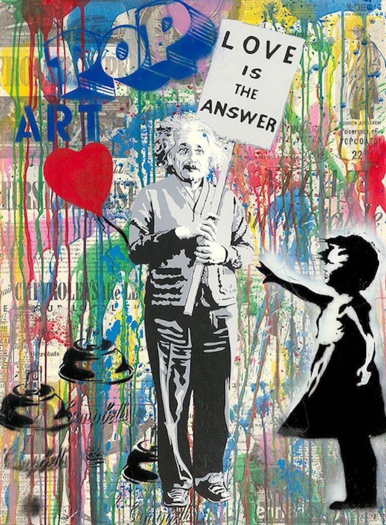 Einstein – Mr.Brainwash, Siebdruck und Mischtechniken auf Papier, Street Art – Mixed Media Art von Mr Brainwash