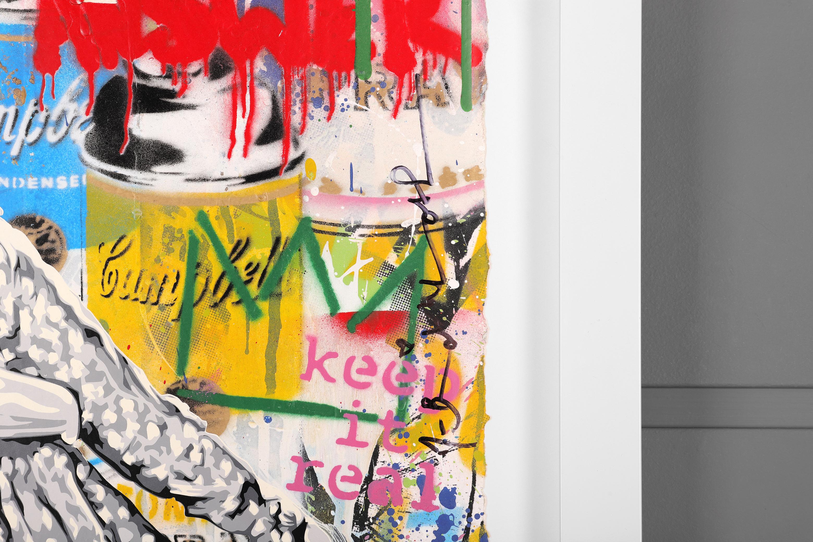 'Lavorare bene insieme - sorridere' Pittura collage multimediale, 2022 - Painting Pop Art di Mr Brainwash