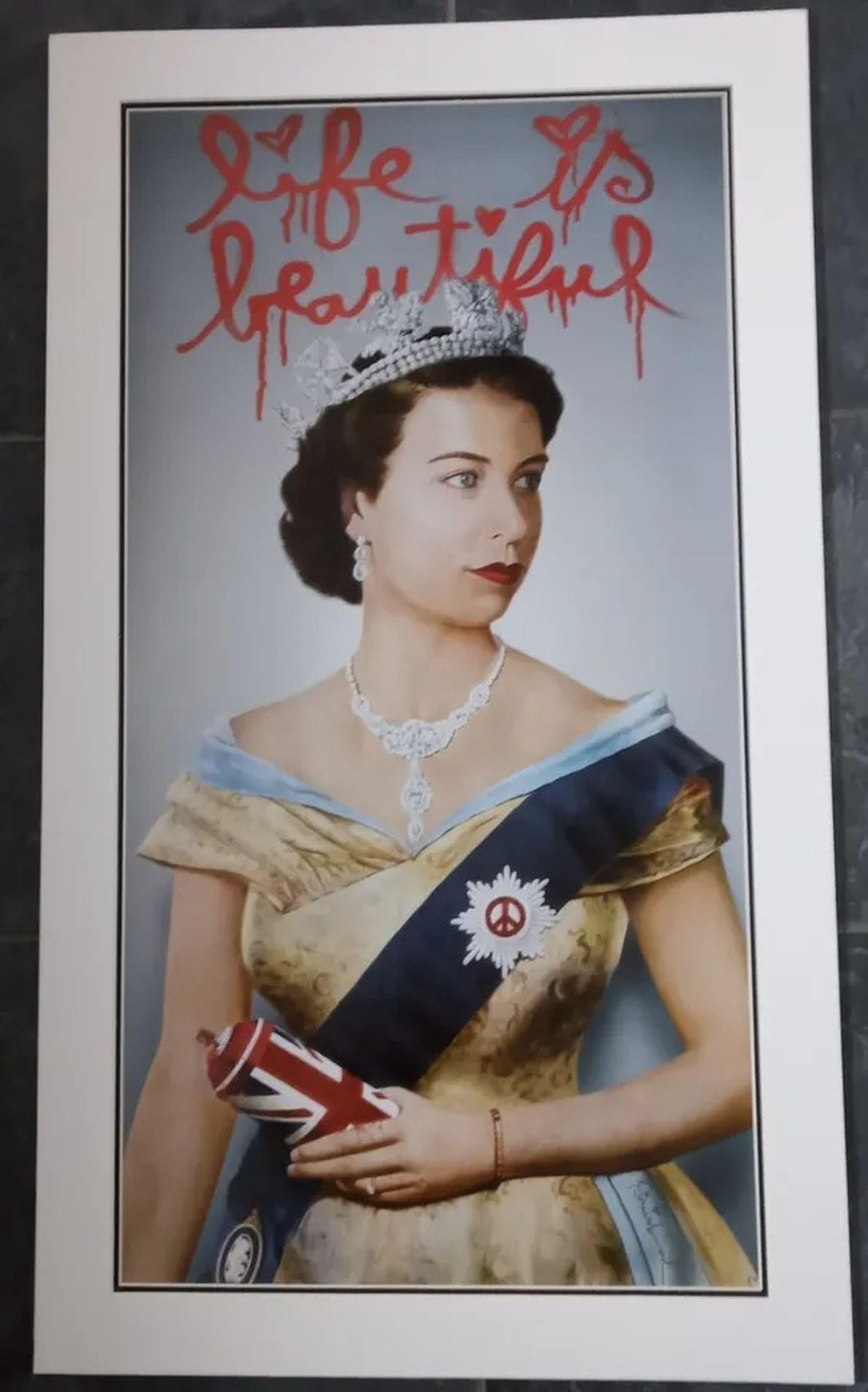 ‘Life Is Beautiful’ Queen Elizabeth II  By Mr Brainwash For Sale 1