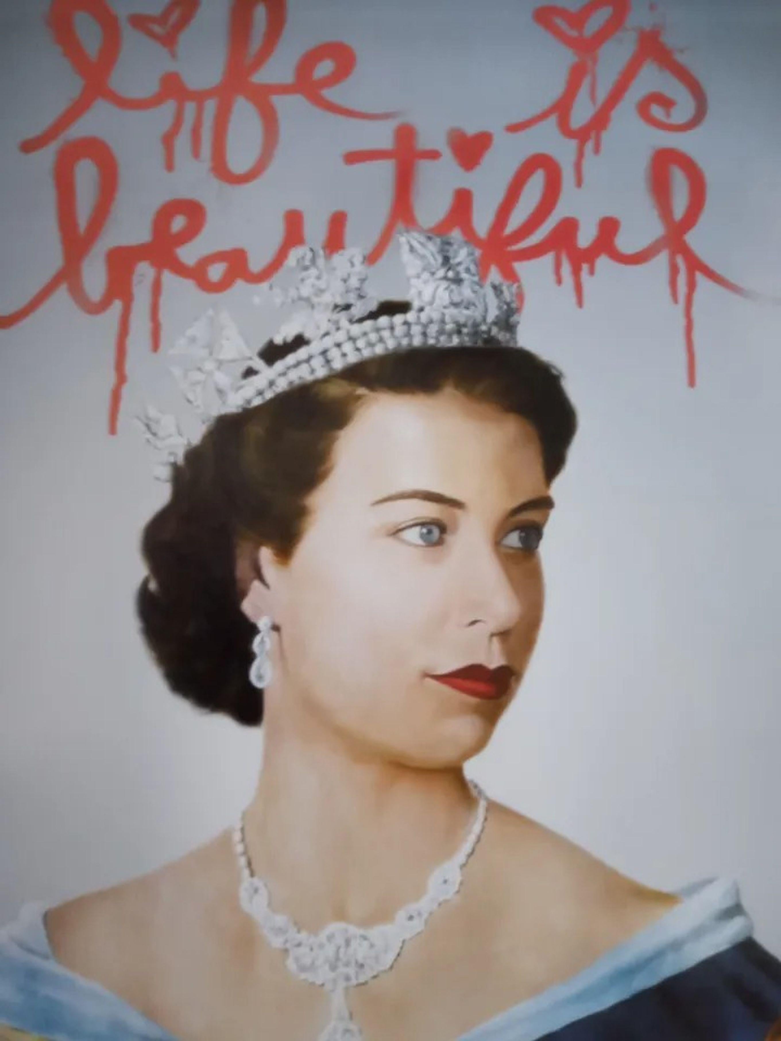 ‘Life Is Beautiful’ Queen Elizabeth II  By Mr Brainwash For Sale 3