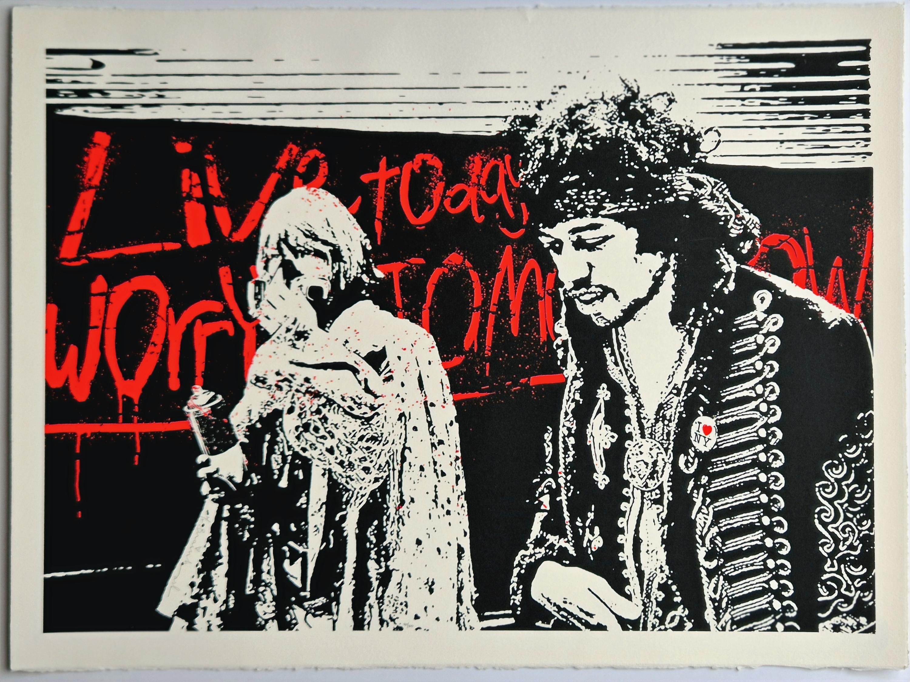 Mr Brainwash
Live Today Worry Tomorrow, 2010
Screenprint
Hand signed in pencil, dated with a fingerprint on the reverse
Numbered 40/100
Image size: 50 × 71 cm 
Sheet size: 56.7 × 76 cm
