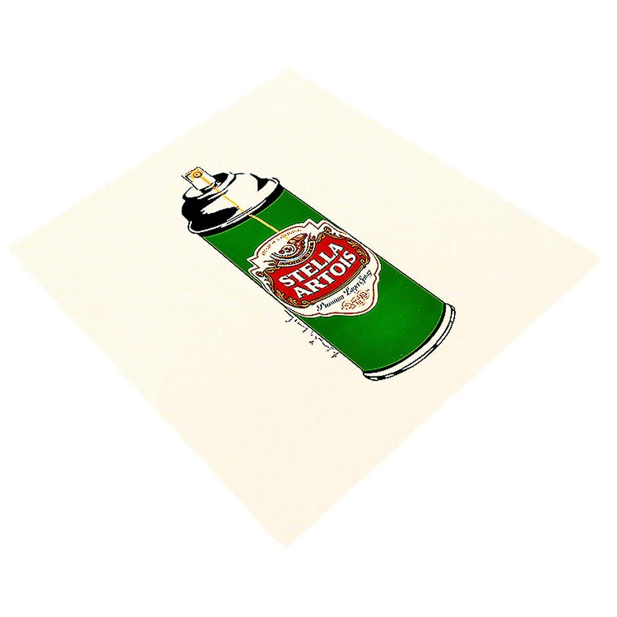 Bright and stunning graphics on this print featuring a Spray Can with the Stella Artois label.
Limited Edition of only 25.
Hand numbered and Signed by Mr. Brainwash next to the image of spray can.
Mr. Brainwash thumbprint on verso.
Special release