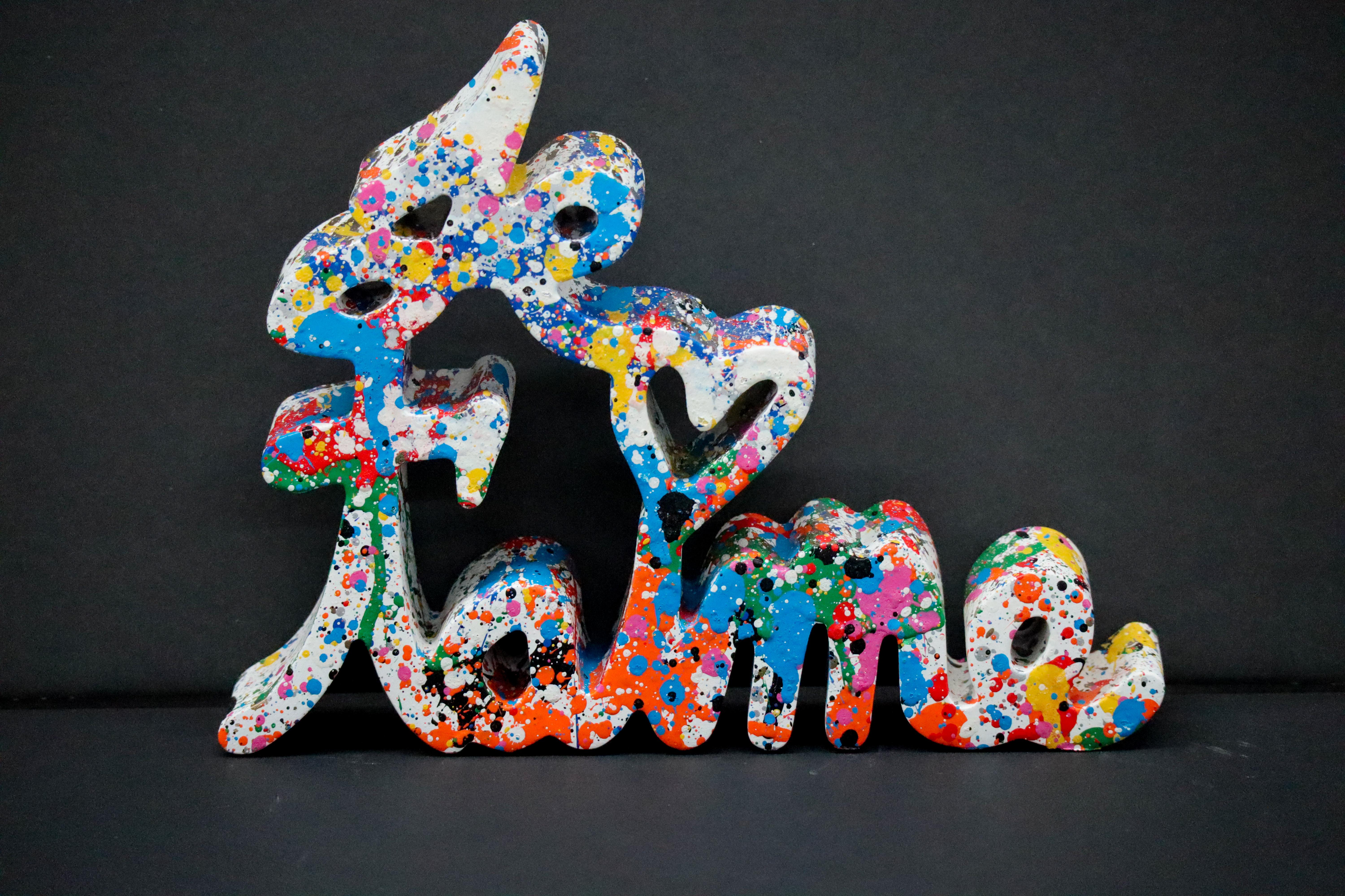 Mr Brainwash Figurative Sculpture - Je T'aime (Multi Colored Splash)