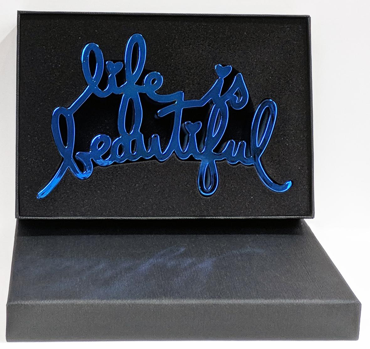 LIFE IS BEAUTIFUL (HARD CANDY BLUE) - Purple Abstract Sculpture by Mr Brainwash