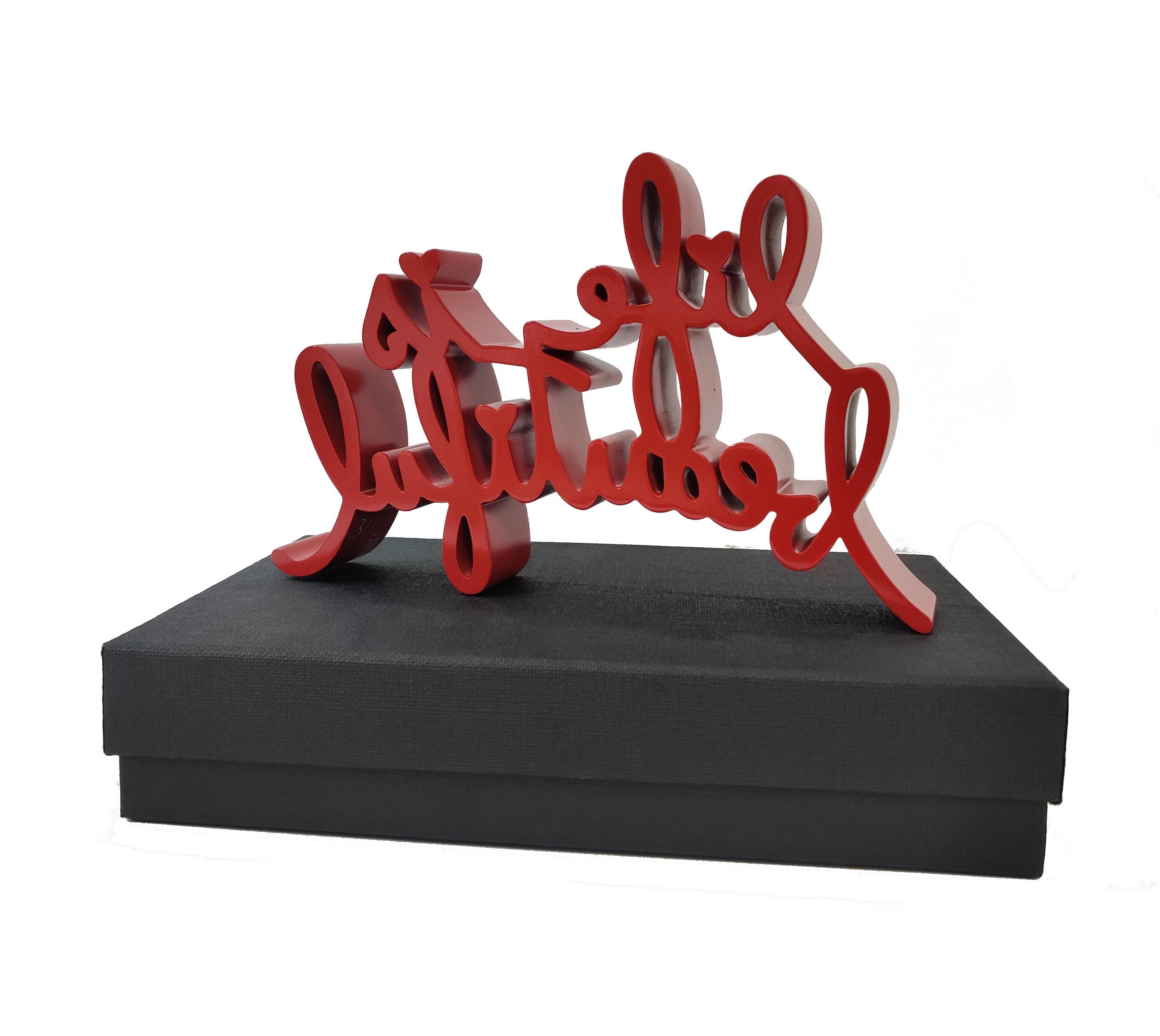 LIFE IS BEAUTIFUL (sculpture rouge) - Art urbain Sculpture par Mr Brainwash